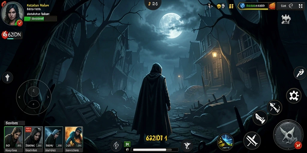 Tampilan gameplay menakutkan dari 62IDN dengan suasana gelap yang mendebarkan.