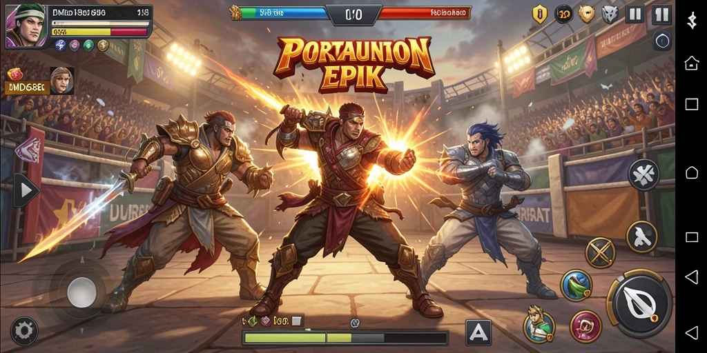 Screenshot gameplay DMD686 menampilkan pertarungan dinamis antara karakter di arena.