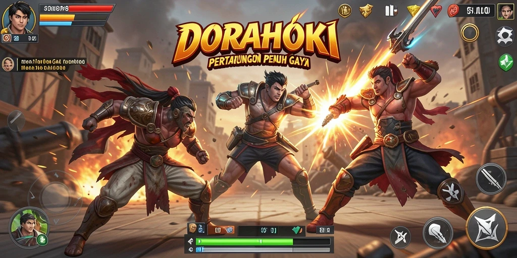 Tampilan gameplay yang seru saat bertarung di DORAHOKI.
