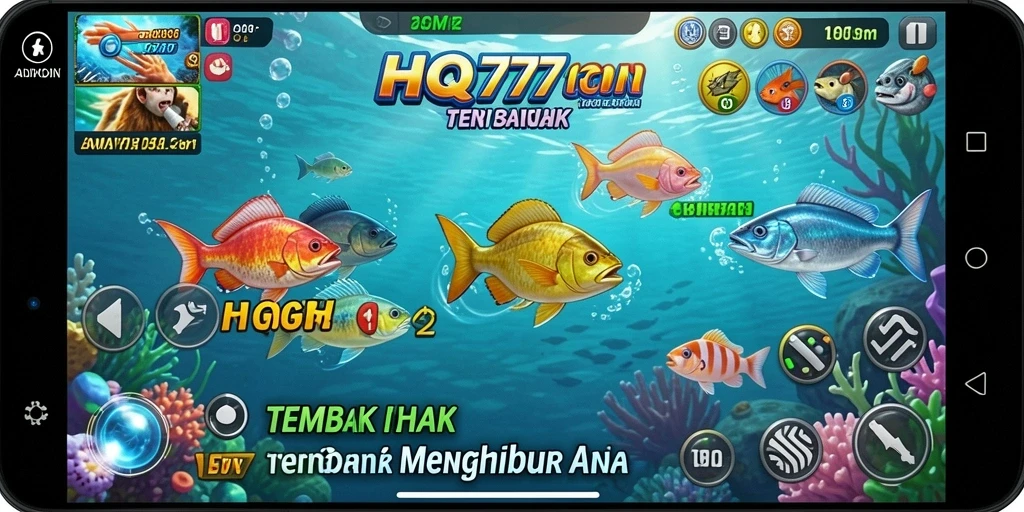 Screenshot gameplay HQ777 menampilkan aksi seru Tembak Ikan.