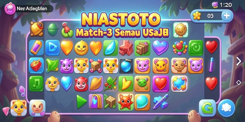 Screenshots menampilkan aksi seru dalam game Match-3 NIASTOTO.