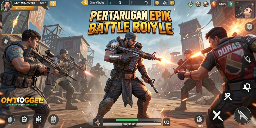 Screenshot gameplay OHTOGEL menampilkan aksi seru dalam pertempuran Battle Royale.