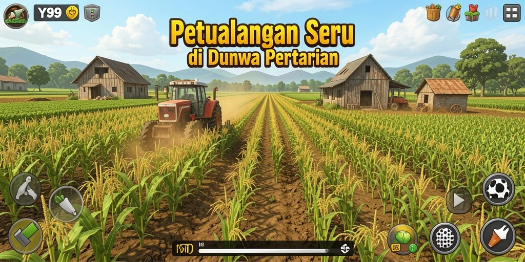 Tampilan gameplay Y89 menunjukkan ladang indah yang penuh dengan tanaman.